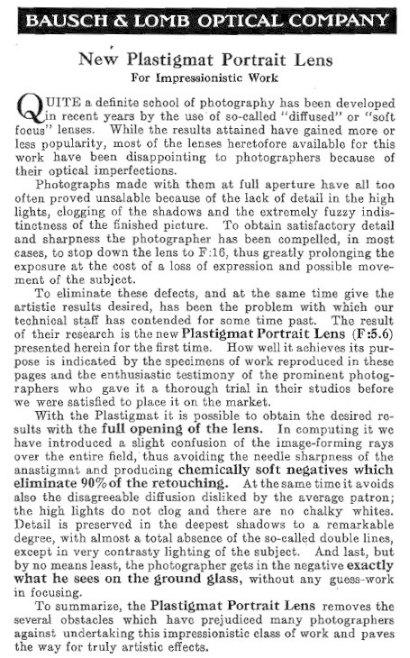 Plastigmat Portrait Lens